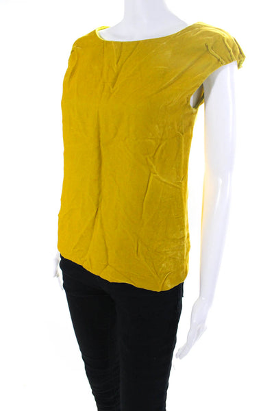 Richard Chai Women's Velvet Pleated Short Sleeve Blouse Yellow Size S