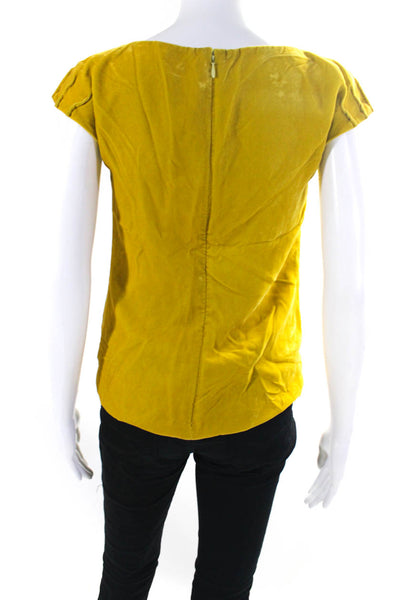 Richard Chai Women's Velvet Pleated Short Sleeve Blouse Yellow Size S