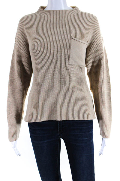 Anrabess Womens Pullover Crew Neck Pocket Sweater Brown Size Medium