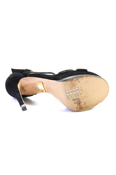Michael Kors Womens Suede T Strap Platform Sandal Heels Black Gold Size 37 7