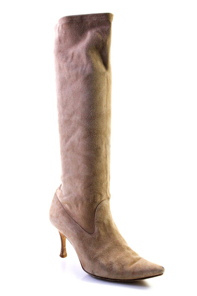 Manolo Blahnik Womens Suede Pointed Toe Mid Calf Boots Beige Size 38 8