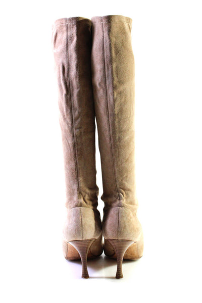 Manolo Blahnik Womens Suede Pointed Toe Mid Calf Boots Beige Size 38 8