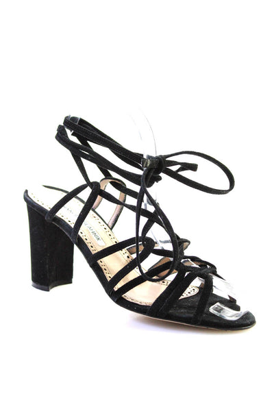 Manolo Blahnik Womens Suede Strappy Sandal Heels Black Size 36.5 6.5
