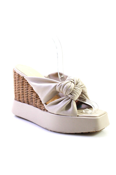Paloma Barcelo Womens Leather Twist Knot Wedge Sandals Beige Size 37 7