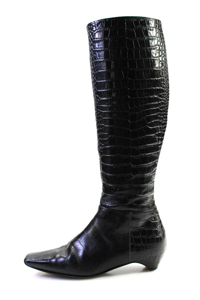 Dior Womens Embossed Leather Knee High Zip Up Boots Black Size 37 7