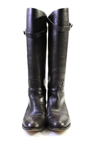 Hermes Womens Leather Twist Closure Jumping Knee High Riding Boots Brown Size 37
