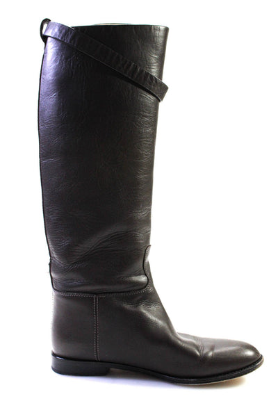 Hermes Womens Leather Twist Closure Jumping Knee High Riding Boots Brown Size 37