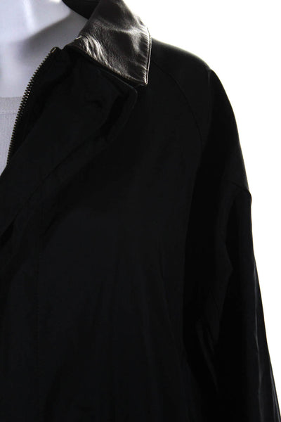 Loro Piana Womens Black Faux Leather Collar Full Zip Long Sleeve Jacket Size L