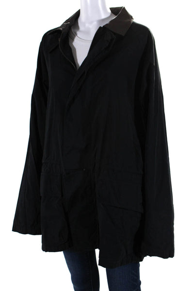 Loro Piana Womens Black Faux Leather Collar Full Zip Long Sleeve Jacket Size L