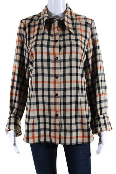 Baum Und Pferdgarten Womens Brown Gingham Plaid Button Down Flannel Shirt Size40