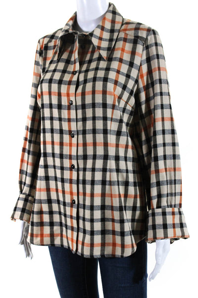 Baum Und Pferdgarten Womens Brown Gingham Plaid Button Down Flannel Shirt Size40