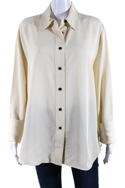 Massimo Dutti Womens Ivory Collar Long Sleeve Button Down Blouse Top Size L