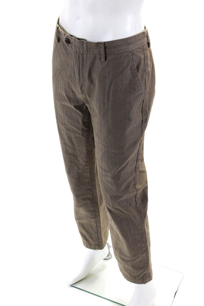 Ted Baker London Mens Cotton Pinstripe Print Straight Leg Trousers Brown Size 36