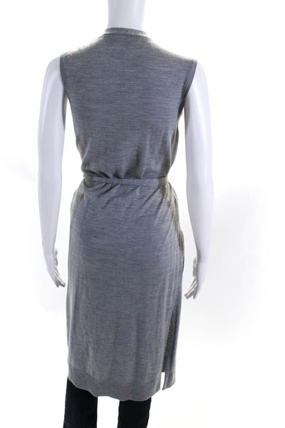Theory Womens Long Belted Sleeveless Cardigan Vest Sweater Gray Size Small