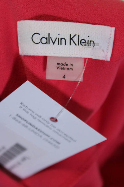 Calvin Klein Womens Flounce Sleeve V-Neck Knee Length Sheath Dress Pink Size 4