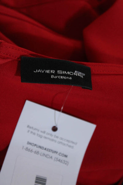 Javier Simorra Womens Long Sleeve Boat Neck Unlined Mini Shift Dress Red Size 2