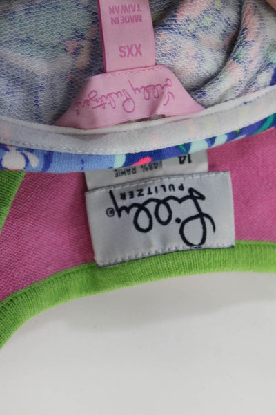Lilly Pulitzer Girls Logo Cardigan Sweater Printed Shirt Pink Blue 14 2XS Lot 2