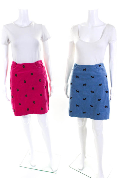 Lilly Pulitzer Womens Scottie Dog Turtle Pencil Skirts Pink Blue Size 2 Lot 2
