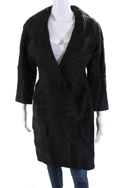 Richard Chai Womens Linen & Cotton Snap Front Long Jacket Coat Black Size 6