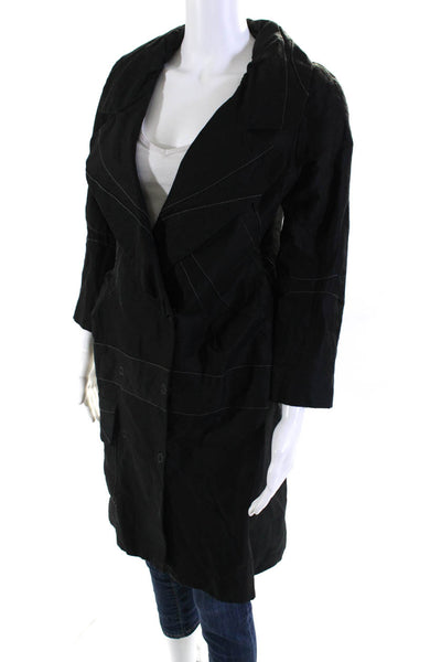 Richard Chai Womens Linen & Cotton Snap Front Long Jacket Coat Black Size 6