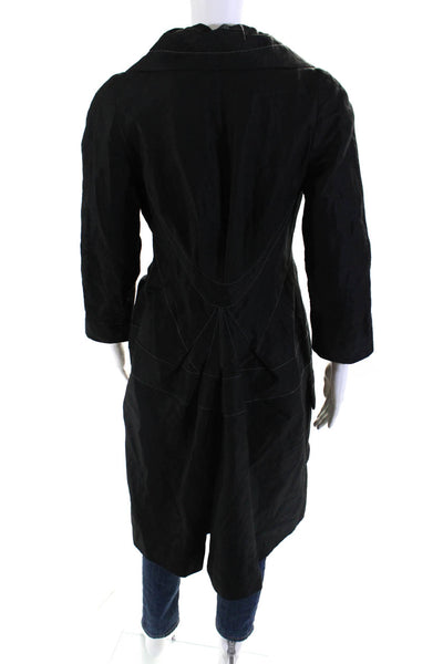 Richard Chai Womens Linen & Cotton Snap Front Long Jacket Coat Black Size 6