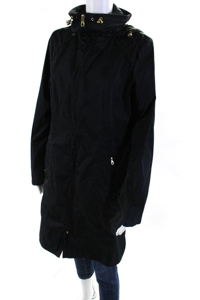 Cole Haan Womens Lightweight Hooded Zip Up Foldable Jacket Coat Black Size M