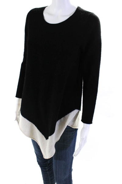 Joie Womens Wool Colorblock Asymmetrical Hem Pullover Sweater Black Size S