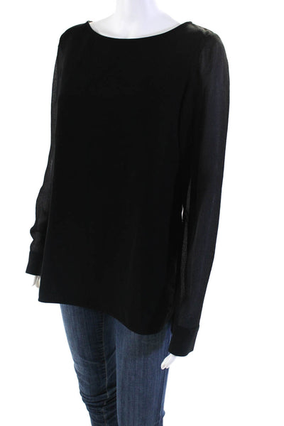 Theory Womens Long Sleeve Round Neck Pullover Blouse Top Black Size S