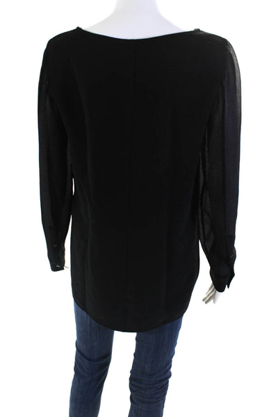 Theory Womens Long Sleeve Round Neck Pullover Blouse Top Black Size S