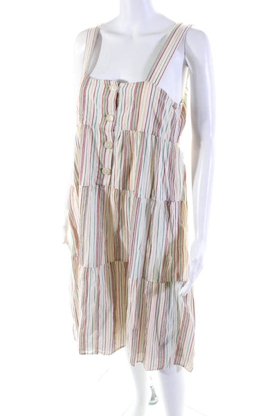 Madewell Womens Cotton Striped Sleeveless Buttoned Tiered Dress White Size 8