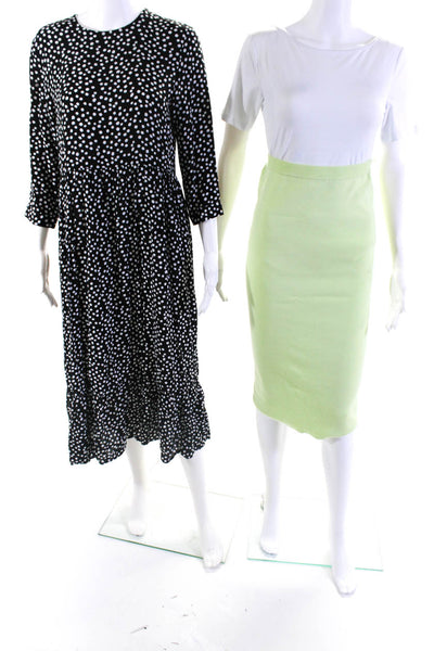 Zara Womens Knit Long Maxi Skirt Midi A-Line Dress Lime Green Black Size S Lot 2