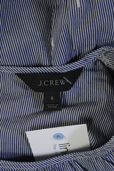 J Crew Womens Cotton Striped Print Long Flounce Sleeve Blouse Top Blue Size S