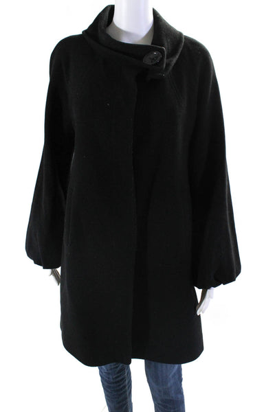 Tahari Womens Wool Bubble Sleeve Collared Mid-Length Pea Coat Black Size 6US