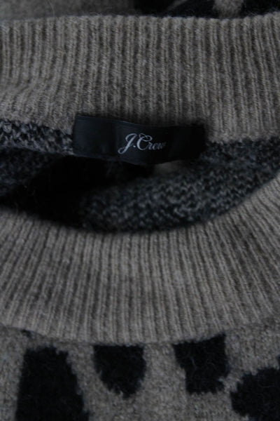 J Crew Womens Animal Print Crew Neck Sweater Brown Black Wool Size Medium