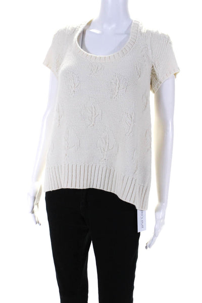 Moth Anthropologie Womens Short Sleeve Scoop Neck Knit Top White Size Medium