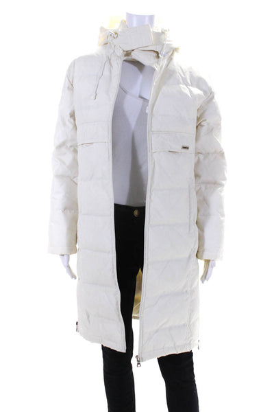 Running River Womens Front Zip Hooded Down Quilted Jacket White Size Small