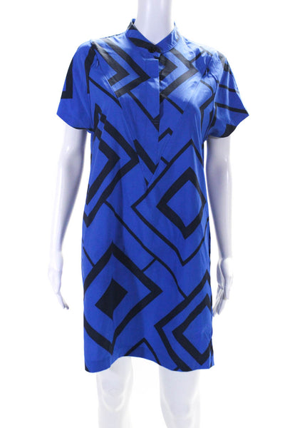 Loyal Hana Womens Short Sleeve Crew Neck Printed Shirt Dress Blue Size Small