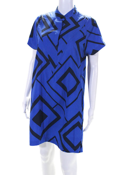 Loyal Hana Womens Short Sleeve Crew Neck Printed Shirt Dress Blue Size Small