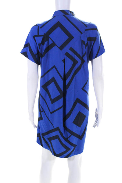 Loyal Hana Womens Short Sleeve Crew Neck Printed Shirt Dress Blue Size Small