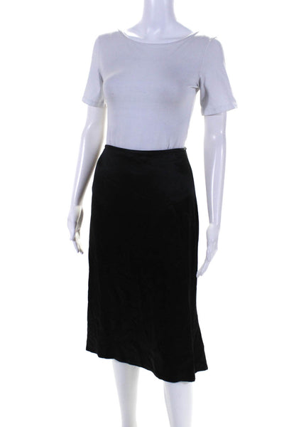 Carmen Marc Valvo Collection Womens Midi Length Satin Flare Skirt Black Size 10