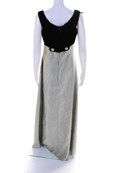 Alfred Angelo Womens Velvet Satin Color Block Scoop Neck Gown Ivory Black Size 8