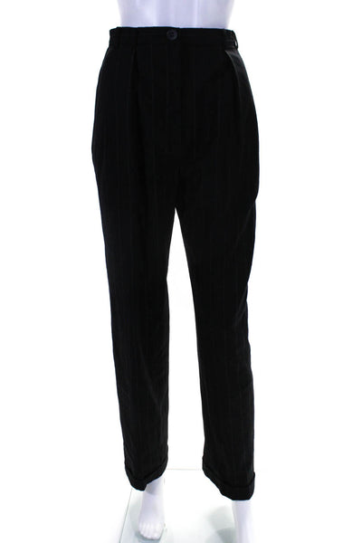 Emanuel Emanuel Ungaro Womens Pinstripe High Rise Straight Pants Black Size 4