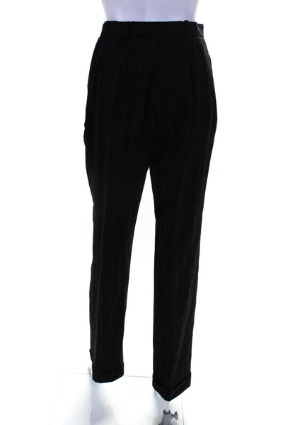 Emanuel Emanuel Ungaro Womens Pinstripe High Rise Straight Pants Black Size 4