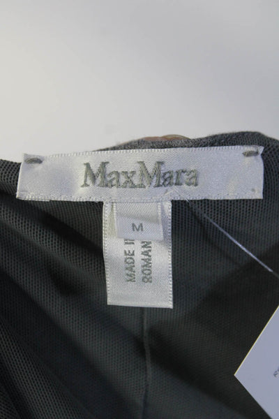 Max Mara Womens Beaded Cuff Asymmetrical V Neck Long Sleeve Blouse Gray Medium