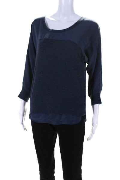 Club Monaco Womens 3/4 Sleeve Chiffon Knit Sweater Blouse Blue Size Medium