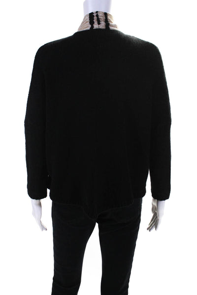 Viviana Uchitel Womens Velvet Trim Open Front Cardigan Sweater Black Size 1