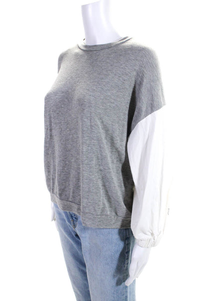 Buru Womens 3/4 Sleeve Crew Neck Boxy Knit Shirt Gray White Size Medium