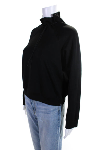 Koral Womens Drawstring Turtleneck Crop Pullover Sweatshirt Black Size Medium