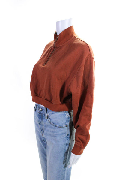 Levis Womens Quarter Zip Crop Fleece Knit Pullover Sweatshirt Orange Size Small