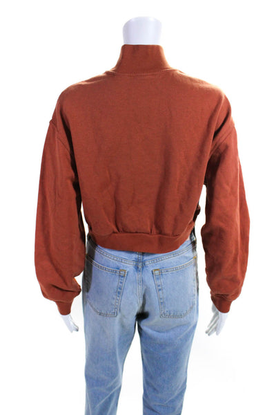 Levis Womens Quarter Zip Crop Fleece Knit Pullover Sweatshirt Orange Size Small